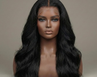 HD Body Wave Lace Front Natural Black Wig, Pre Plucked Brazilian Hair