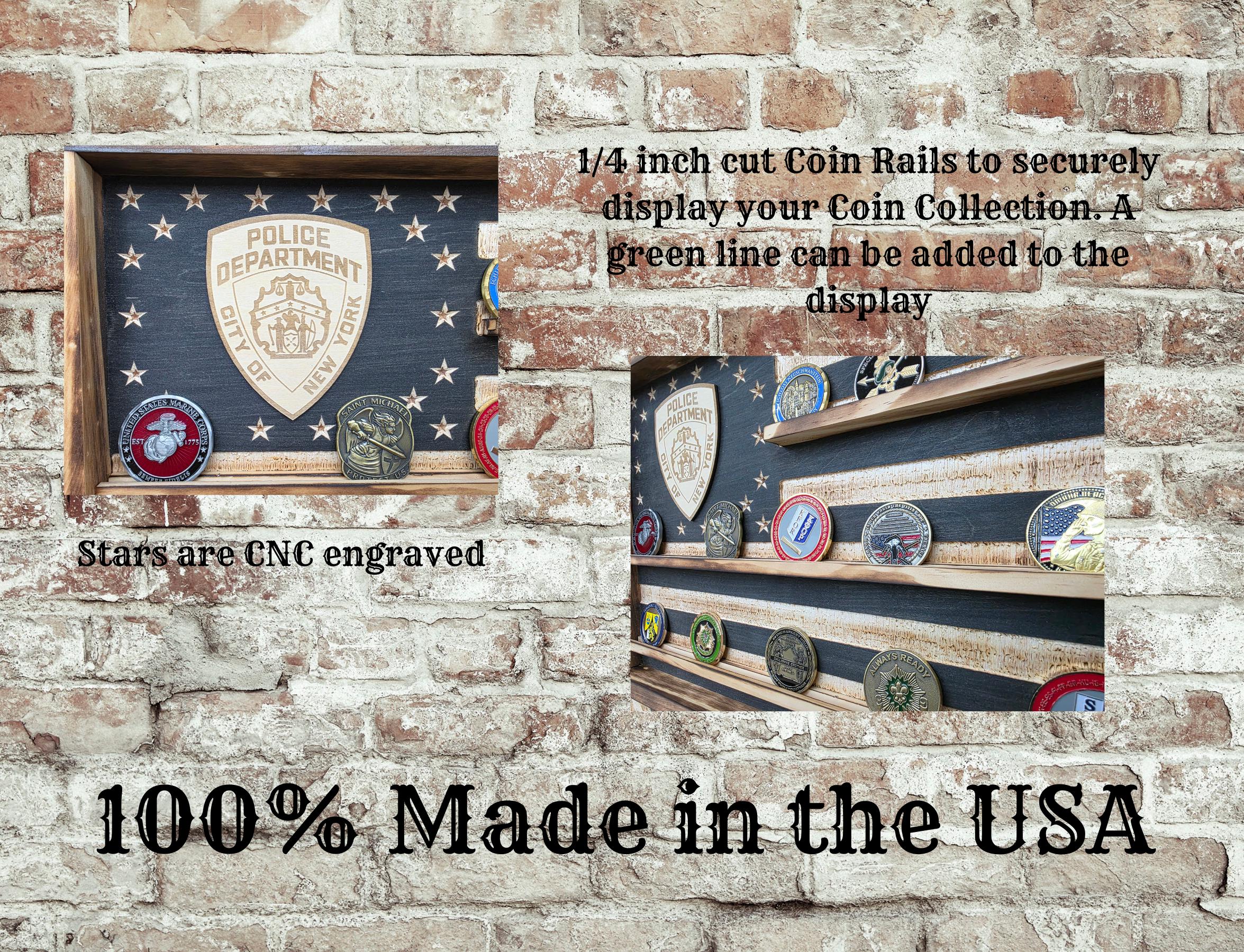 NYPD Coin Display Flag, Personalized Challenge Coin Blue Line Gift ...