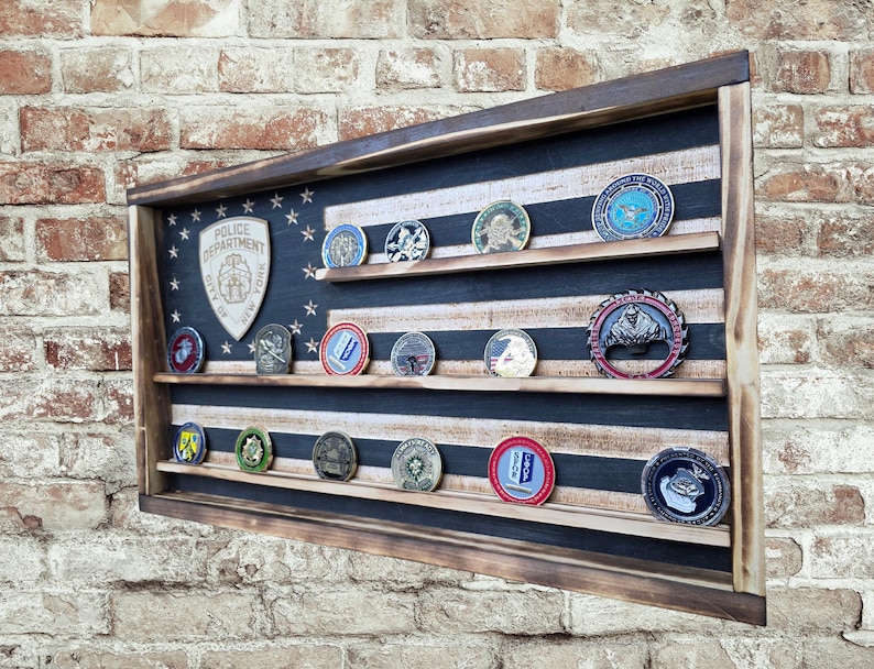 NYPD Coin Display Flag, Personalized Challenge Coin Blue Line Gift ...