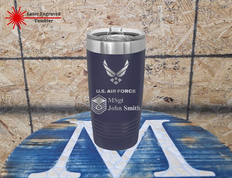 US Air Force Tumbler, Engraved USAF Rank Cup, Personalized Name ...