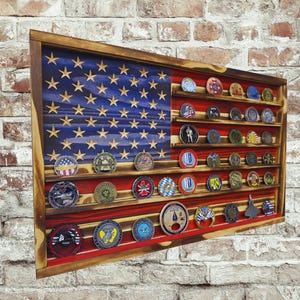 Rustic American Flag Coin Display, Holds 60-65 Coins, Custom Engraving Available
