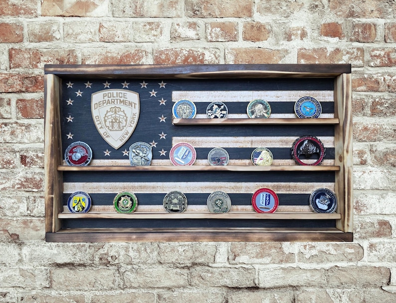NYPD Coin Display Flag, Personalized Challenge Coin Blue Line Gift ...