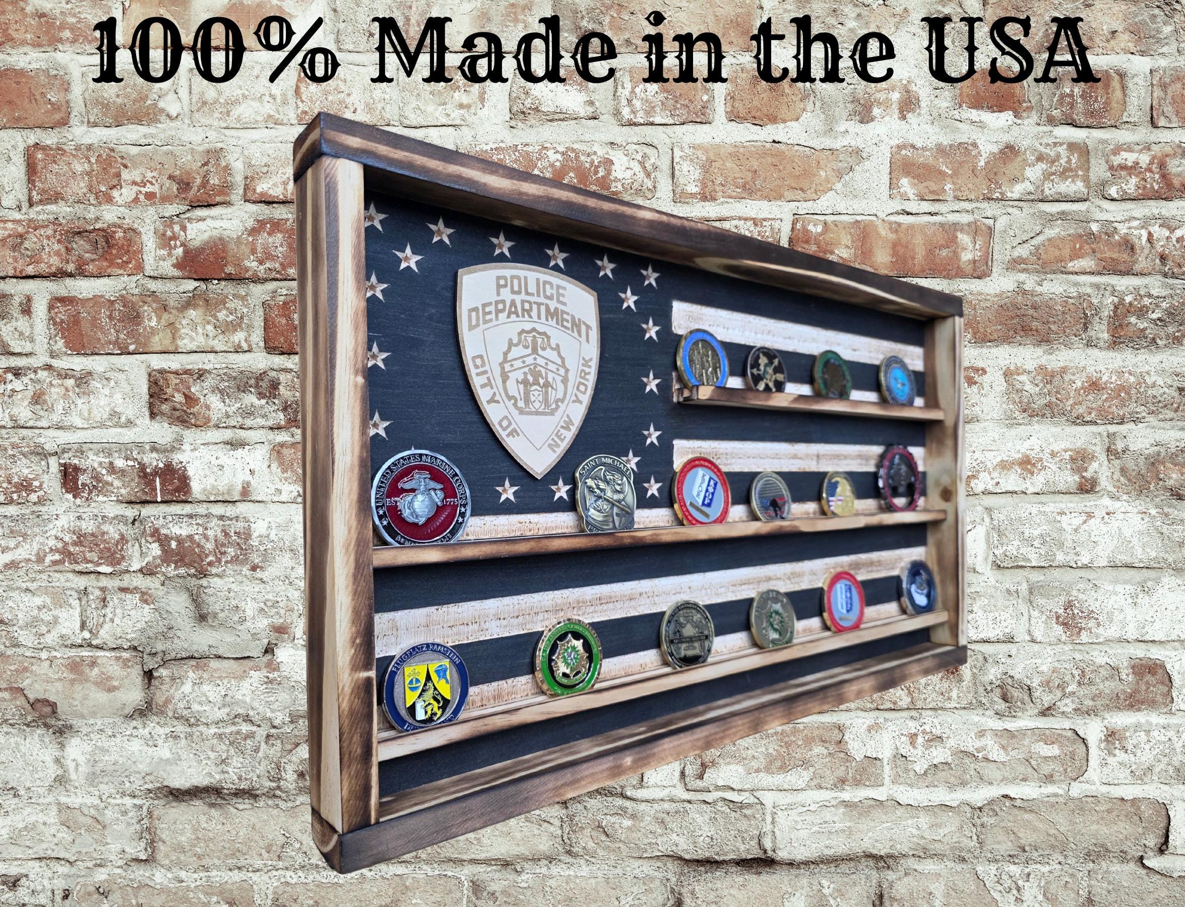 NYPD Coin Display Flag, Personalized Challenge Coin Blue Line Gift ...