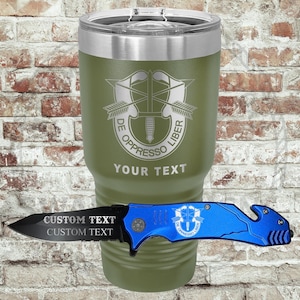 Set de regalo de las Fuerzas Especiales del Ejército: vaso y cuchillo personalizados, regalo personalizado De Oppresso Liber, regalo de graduación, ascenso o jubilación de los Boinas Verdes.