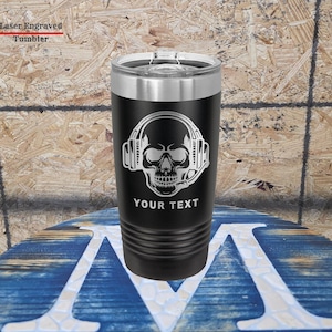 911 Dispatcher Insulated Tumbler, Engraved Skull Headset Cup, Personalized Operator Gift, Stainless Steel Travel Mug