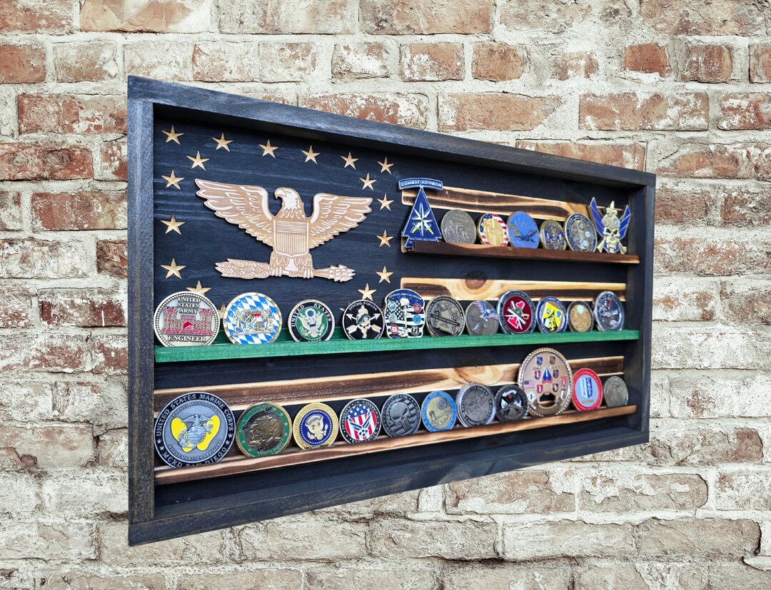Unique Army Coin Racks US Army Officer Coin Display Flag Green Line, Rustic Challenge Coin ...