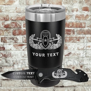 Set regalo EOD Crab con bicchiere e coltello personalizzati, regalo per artificieri, regalo per la laurea, la promozione o il pensionamento di un militare EOD.