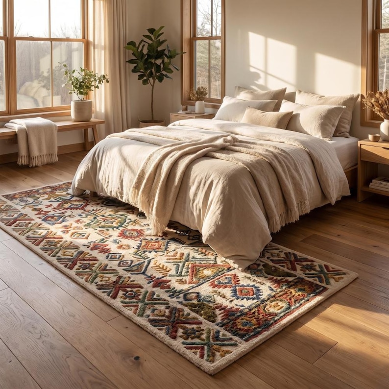 Ivory Southwestern Farmhouse Rug | Tribal Rustic Hand Tufted New ...