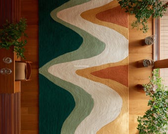 Hand Tufted Wool Rug | Abstract Landscape Organic Modern Carpet