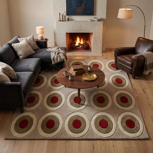 Beige Roter Rundmusterteppich, Abstrakter Wohnzimmerteppich, Modernes Dekor