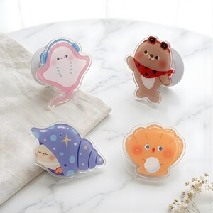 Cute Marine Life Magnetic Phone Grip, Kawaii Acrylic Phone Holder, Sea Creature Grip Stand, Ghost Ray Shell Crab Conch, Gift For Teens Girls