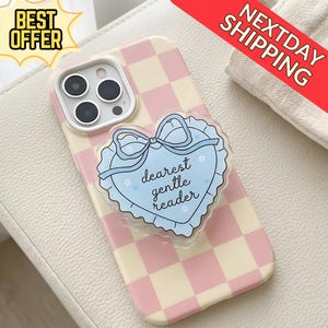 Dearest Gentle Reader Magnetic Phone Grip – Cute Heart & Ribbon Design, Kawaii Phone Holder, Perfect Gift for Book Lovers and Students