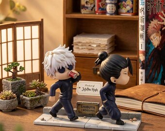 Conjunto de figuras colecionáveis Gojo Geto de Jujutsu Kaisen, dupla de anime, miniaturas chibi, decoração de mesa para fãs de anime.