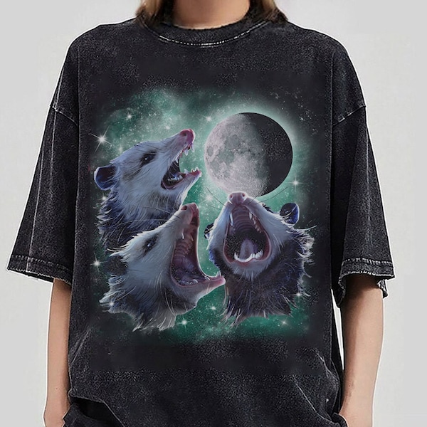 Three Possums Howling at Moon Vinatge Shirt, Retro Opossum Lover shirt, Funny Possum Tee, Even Baddies Get Saddies Raccoon Meme Shirt