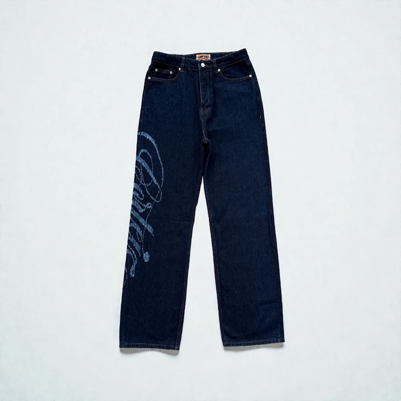 Corteiz Frayed Denim Baggy Jeans Navy image 1