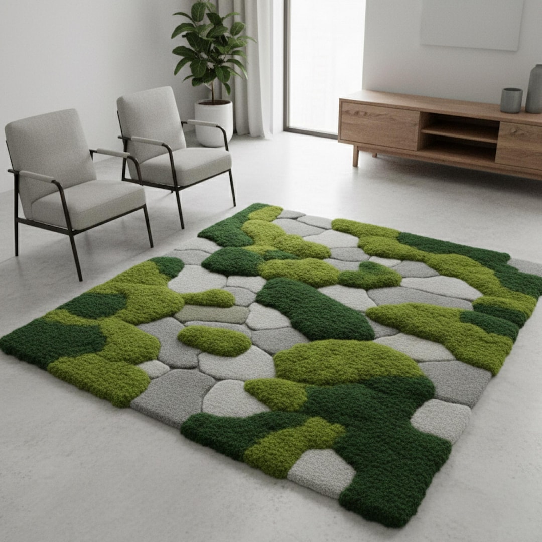 Buy Modern Moss Rug Green Abstract Area Rug Textured Plush Nature ...