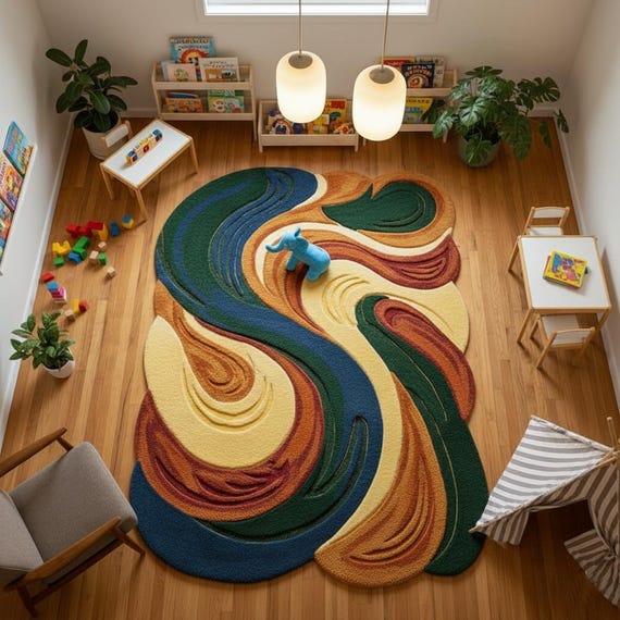 Handmade Abstract Wavy Rug, Modern Sculpted Wool Carpet