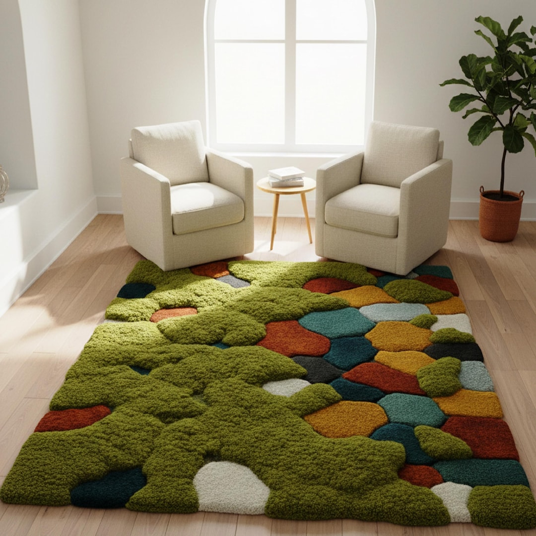 Buy Abstract Moss Green Area Rug 3D Textured Geometric Modern Colorful ...