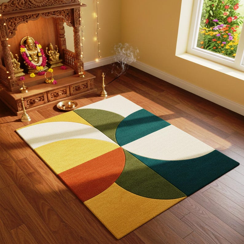 Mid Century Modern Geometric Area Rug Color Block Abstract Carpet Decor ...