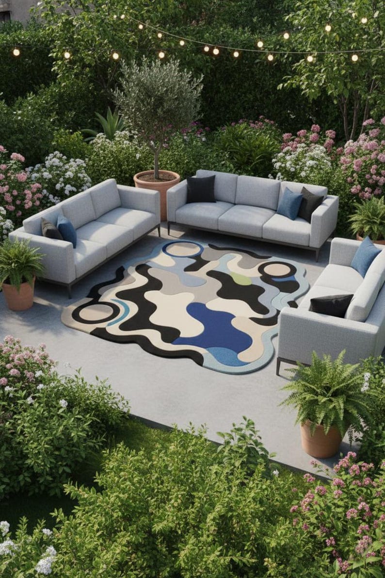 Buy Handmade Abstract Wavy Rug – Modern Irregular Shape Carpet, Blue ...