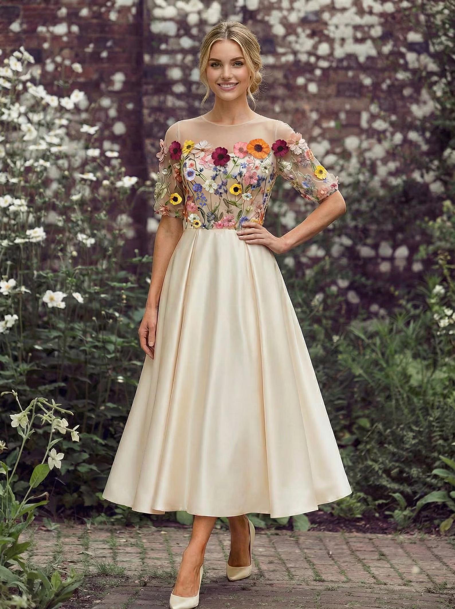 Tea Length Dresses Embroidered - Etsy
