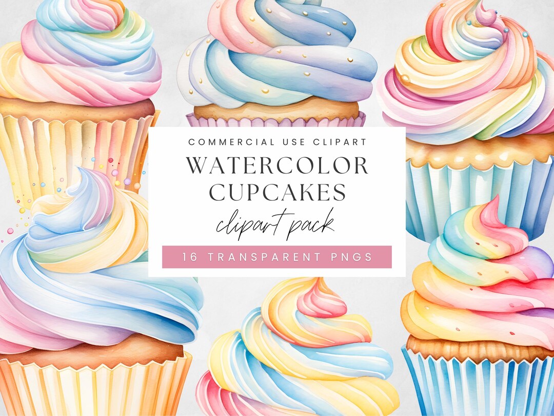 Watercolor Cupcakes Clipart, Cute Dessert PNG, Pastel Bakery Graphics ...