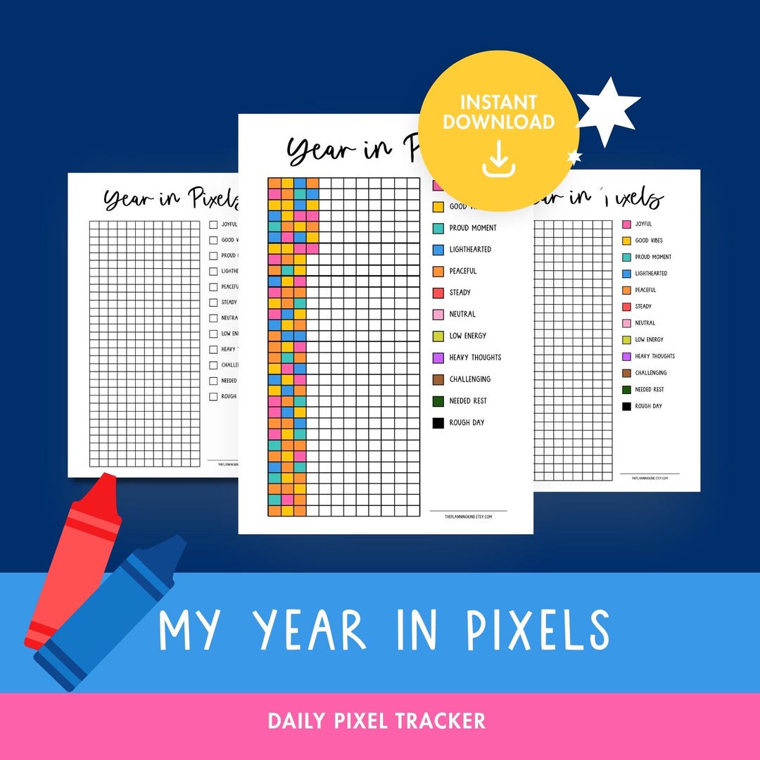 Year in Pixels Mood Tracker Printable A4, Emotional Pattern Grid ...