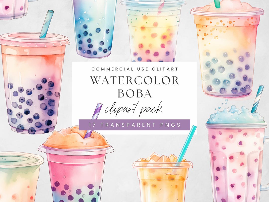 Watercolor Boba Tea Clipart Bubble Drink Clip Art Transparent PNG Fruit ...