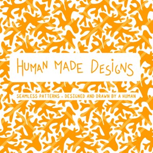 Sömlöst tångmönster orange | Handritad havsväxtdesign | JPEG PNG | Modernt kustmönster