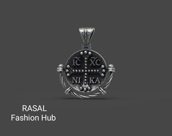925 Sterling Silver handmade Christ-monogram-Christogram-chi-rho-alpha-and-omega-pendant, Christogram-Monogramma-Christ-Ic-xc-ni-ka pendent.
