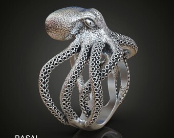 925 Starling  Silver Man Octopus Ring: Nautical Ring, Octopus Tentacle Ring, Octopus Jewelry, Sea Life ring, Jewelry