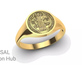 Anillo de cruz con sello de exorcismo y medalla de San Benito, joyería para hombre, accesorio religioso cristiano, cruz de plata de ley 925, regalo para él.