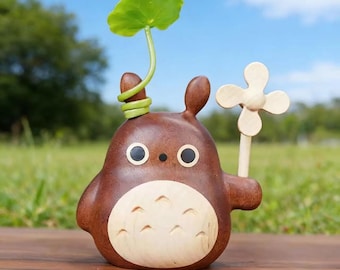 Handcrafted Wooden Totoro Figurine,Natural Wood Collectible Gift for Anime Lovers,Studio Ghibli Inspired Desk Sculpture