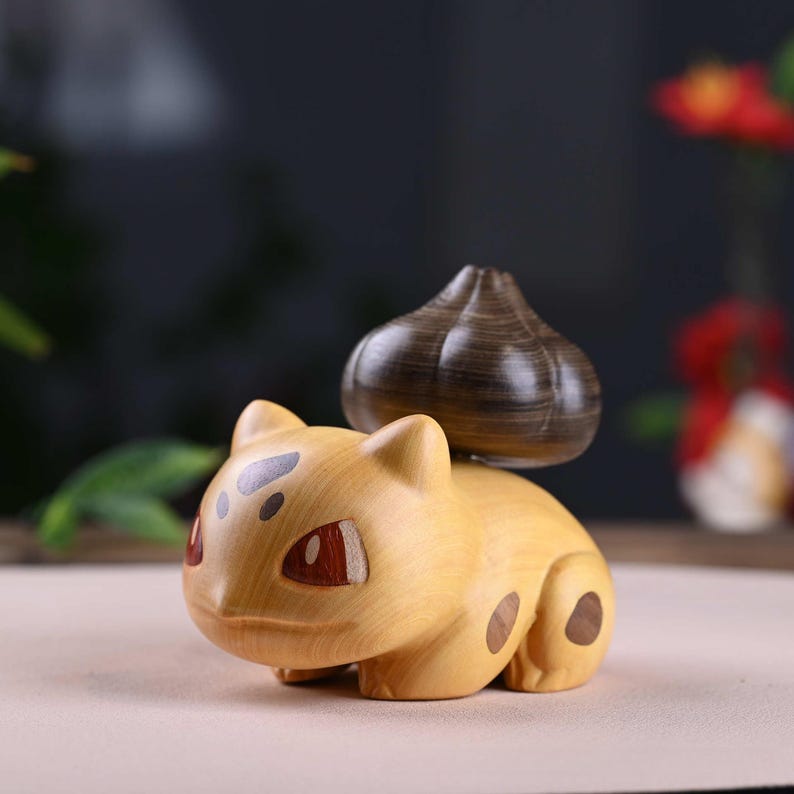 Hand Carved Wooden Bulbasaur Figurine, Pokemon Wood Sculpture, Anime ...