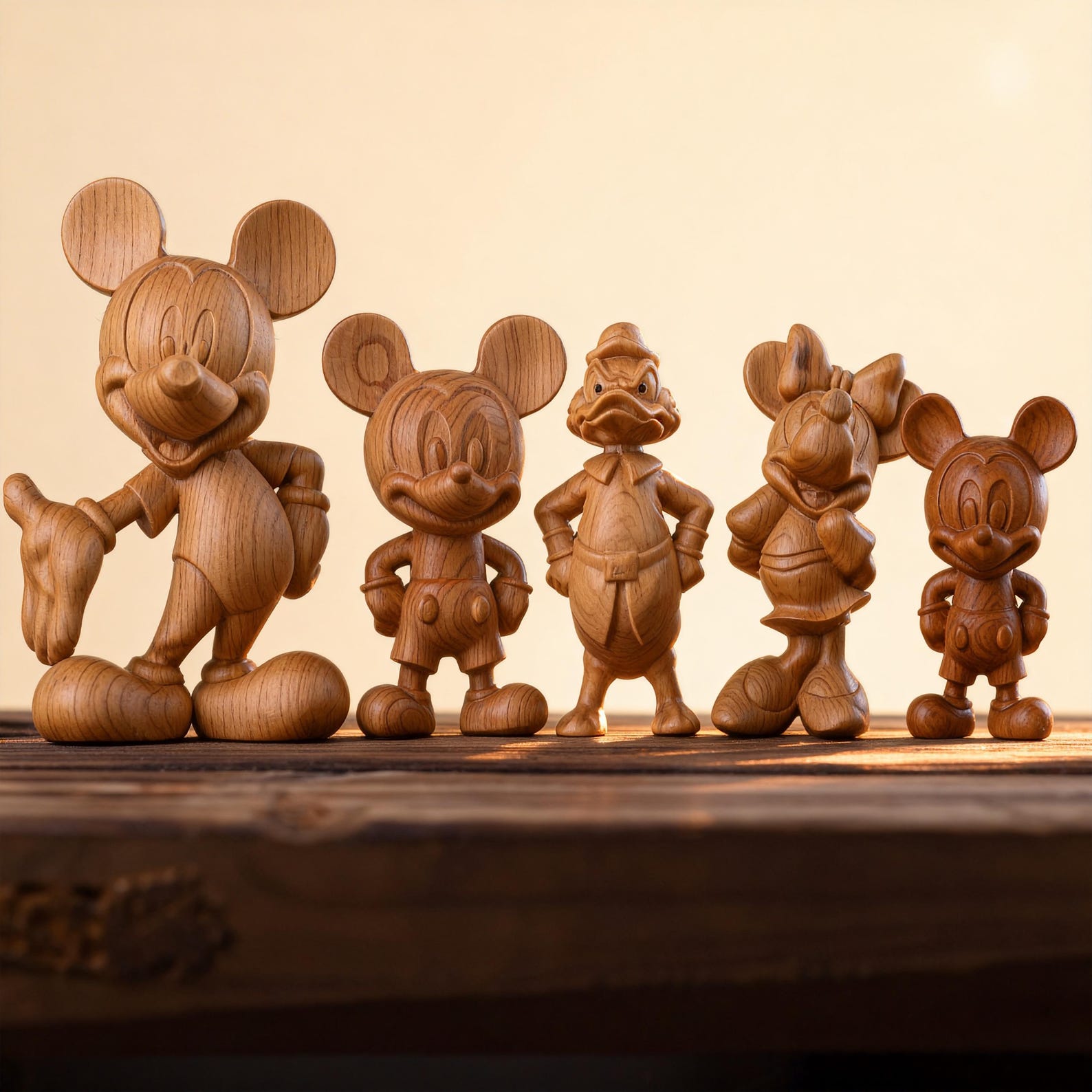 Hand Carved Wooden Cartoon Figurines Set, Vintage Style Wood Sculptures ...