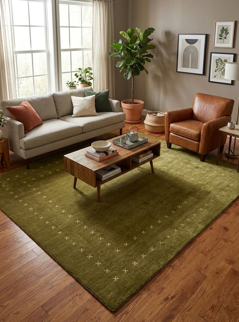 Olive Green Rug, Minimalist Area Rug, Modern Wool Rug, Hand Tufted Rug ...