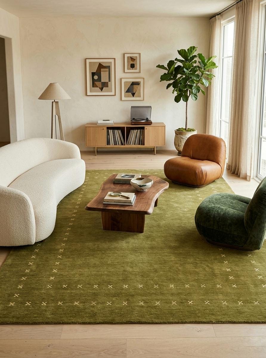 Olive Green Rug, Minimalist Area Rug, Modern Wool Rug, Hand Tufted Rug ...