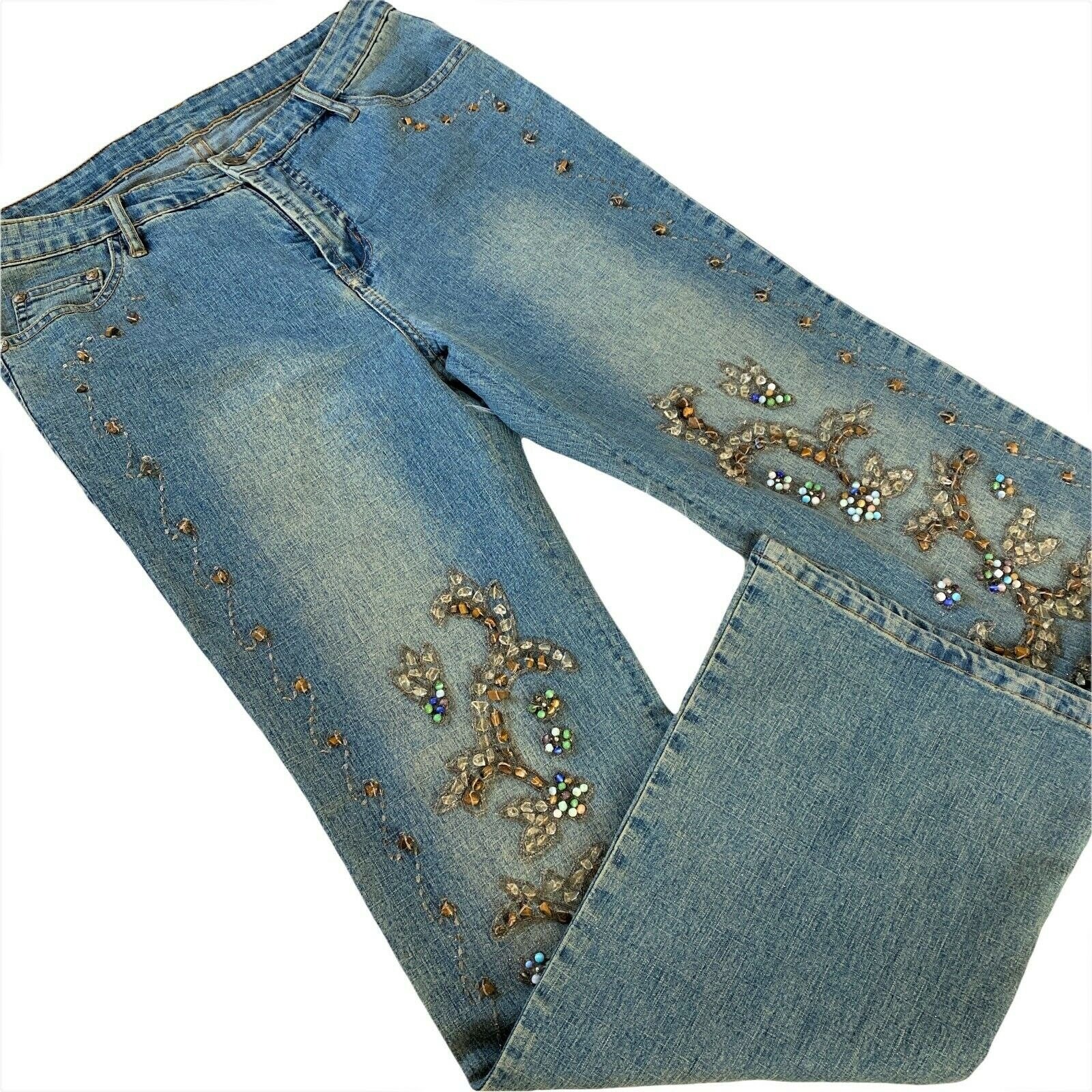 Y2K Vintage Beaded Embroidered Jeans 32 