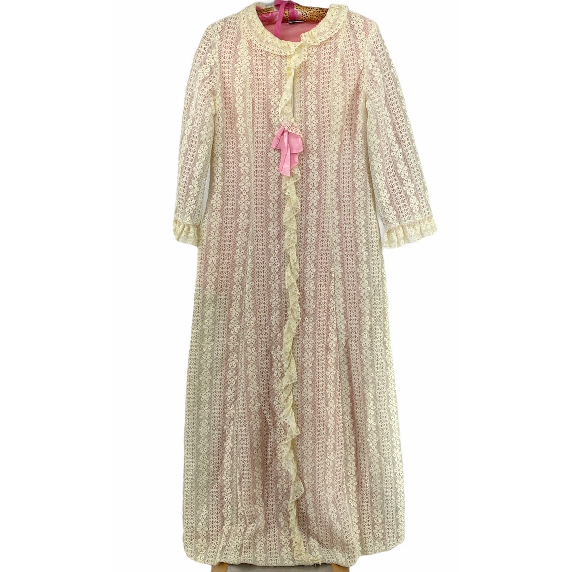 Vintage 60s JCPenney Misses Robe S Zip Padded Lace Pink Lining Etsy