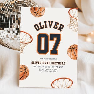 Basketball Birthday Invitation, Sports Party Invite for Kids, Editable Canva Template, Printable Boy Basket Theme