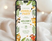 Jungle Party Animals Birthday Mobile Invite, Editable Canva Template, Jungle Safari Kids Invitation, Digital Download