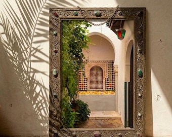 Moroccan Oasis Digital Art: Andalus Riad, Palm Shadow Decor (Digital Download)