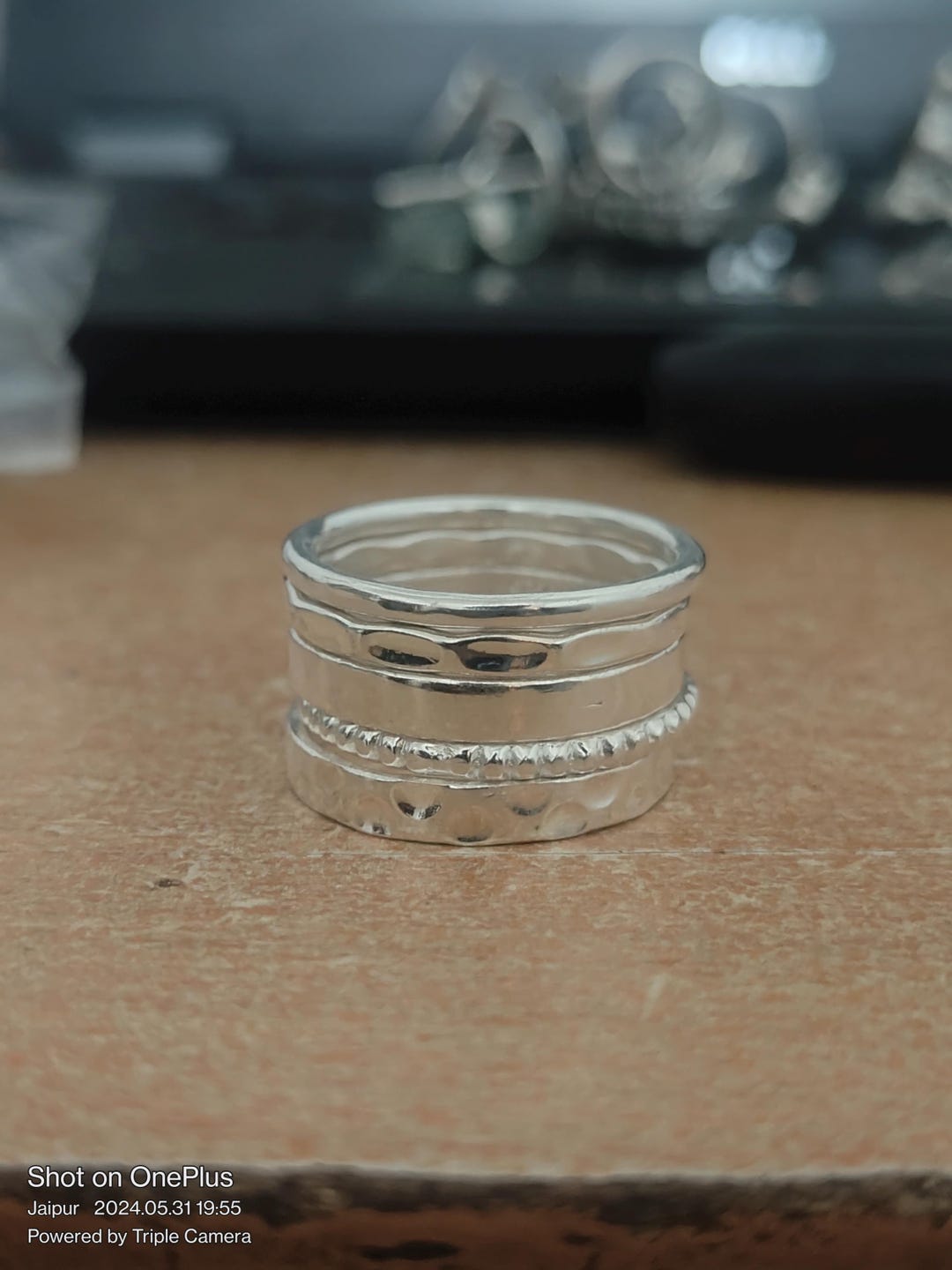 Stackable Rings Silver Stylish 5 Sterling Silver Stackable Rings, Minimalist Dainty Hammered Bands ...