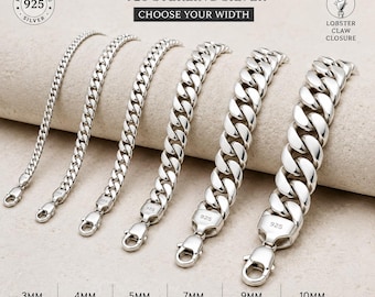Kubanisches Herrenarmband aus 925er Sterlingsilber, Miami-Panzerkette, Karabinerverschluss