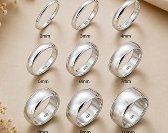 925 Sterling Silver Dome Band Ring, Plain Silver Wedding Band, Minimalist Ring,  Men's Women's Promise Gift, Stacking Unisex Thumb Band Ring