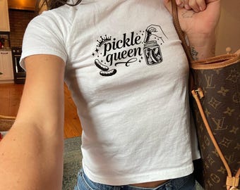 Baby Tee, Gen Z Shirt, Sassy Y2K Crop Top Style, Retro 90s/2000s Women's Shirt, Pickle Lover Tee, Gift for Her, Pickle Queen, Brine Lover