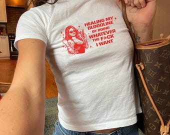 Baby Tee, Gen Z Shirt, Sassy Y2K Crop Top Style, Retro 90s/2000s Women's Shirt, Healing Bloodline, Gift for Her, Feminist Tee, Girl Power