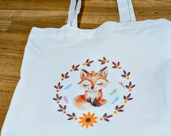 Shoulder shopping bag with uth cute design, Fox / Bird.