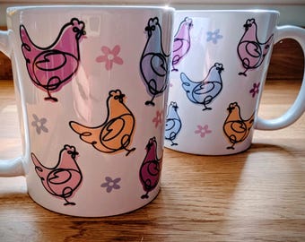 Chicken Hen ceramic coffee mug with matching coaster
