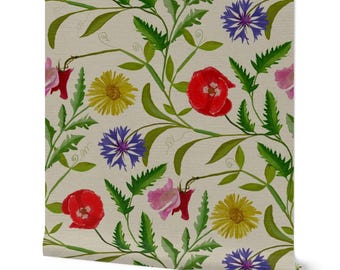 Trailing botanical summer wildflowers beige - vintage look